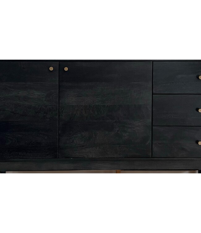 Wohnling Dressoir 160x81x42 cm Acacia Massief Houten Ladekast Zwart, Hoge Moderne Ladekast, Vrijstaande Kast met 2 Deuren en 3 Laden, Woonkamer Dressoir