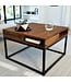 Wohnling Salontafel 60x60x40 cm Sheesham Massief Hout / Metalen Salontafel Vierkant, Woonkamertafel met Opbergruimte, Massieve Salontafel, Kleine Tafel, Bijzettafel Woonkamer Modern Vierkant