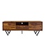 Wohnling TV Lowboard Sheesham Massief Hout 160 cm, TV-tafel met deuren, lade, open vak & kabeluitgang, TV-meubel met 3D fronten & zwarte metalen poten in industrieel design