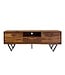 Wohnling TV Lowboard Sheesham Massief Hout 160 cm, TV-tafel met deuren, lade, open vak & kabeluitgang, TV-meubel met 3D fronten & zwarte metalen poten in industrieel design