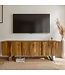 Wohnling Lowboard Acacia Massief Hout 160x56x46 cm TV-kast met Drie Deurtjes, Design TV-kast Hoog, Moderne TV-kast, Woonkamer TV-kast met Metalen Poten