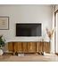 Wohnling Lowboard Acacia Massief Hout 160x56x46 cm TV-kast met Drie Deurtjes, Design TV-kast Hoog, Moderne TV-kast, Woonkamer TV-kast met Metalen Poten