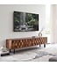 Wohnling Lowboard Sheesham Massief Hout 160 cm, TV-meubel met 3D Fronten, 4 Deurtjes, Kabeldoorvoer & Zwarte Metalen Poten, Design TV-meubel voor Woonkamer
