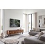 Wohnling Lowboard Sheesham Massief Hout 160 cm, TV-meubel met 3D Fronten, 4 Deurtjes, Kabeldoorvoer & Zwarte Metalen Poten, Design TV-meubel voor Woonkamer