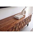 Wohnling Lowboard Sheesham Massief Hout 160 cm, TV-meubel met 3D Fronten, 4 Deurtjes, Kabeldoorvoer & Zwarte Metalen Poten, Design TV-meubel voor Woonkamer
