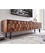 Wohnling Lowboard Sheesham Massief Hout 160 cm, TV-meubel met 3D Fronten, 4 Deurtjes, Kabeldoorvoer & Zwarte Metalen Poten, Design TV-meubel voor Woonkamer
