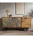 Wohnling Dressoir Sheesham massief hout 150x40x55 cm, ladekast met 2 deuren en 3 laden, opbergdressoir met fronten in 3D-steenlook, designmeubel voor de woonkamer en eetkamer