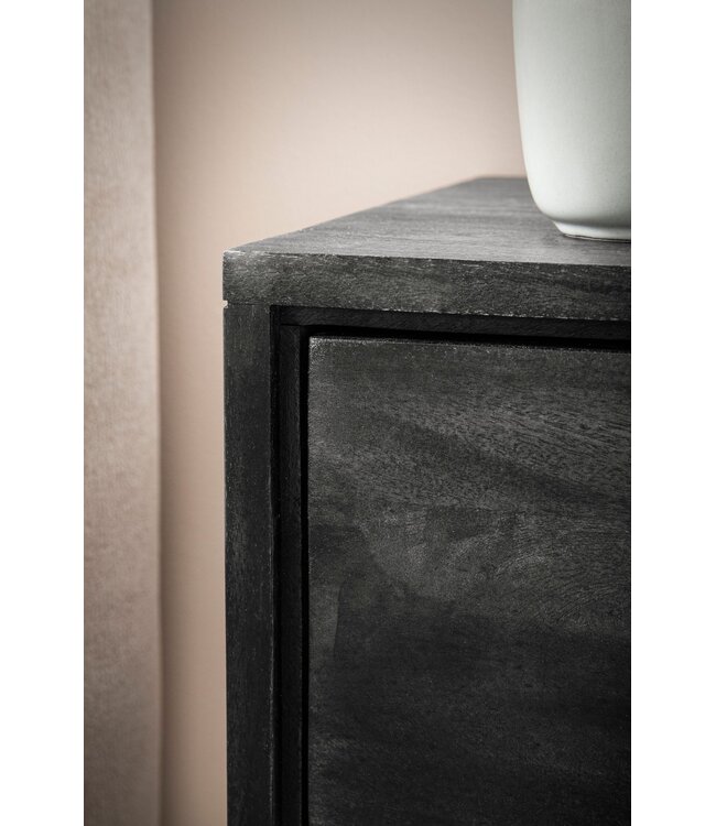 Wohnling nachtkastje acacia massief hout 45x40x57 cm nachtkastje boxspringbed, nachtkastje zwart modern met 2 lades, nachtkastje opbergruimte & metalen frame