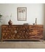 Wohnling Dressoir Sheesham Massief Hout 180 cm, Dressoir met 2 Deuren & 3 Laden, Modern Design met Geometrisch Patroon, Commode Woonkamer Eetkamer, Goudkleurig Metalen Frame