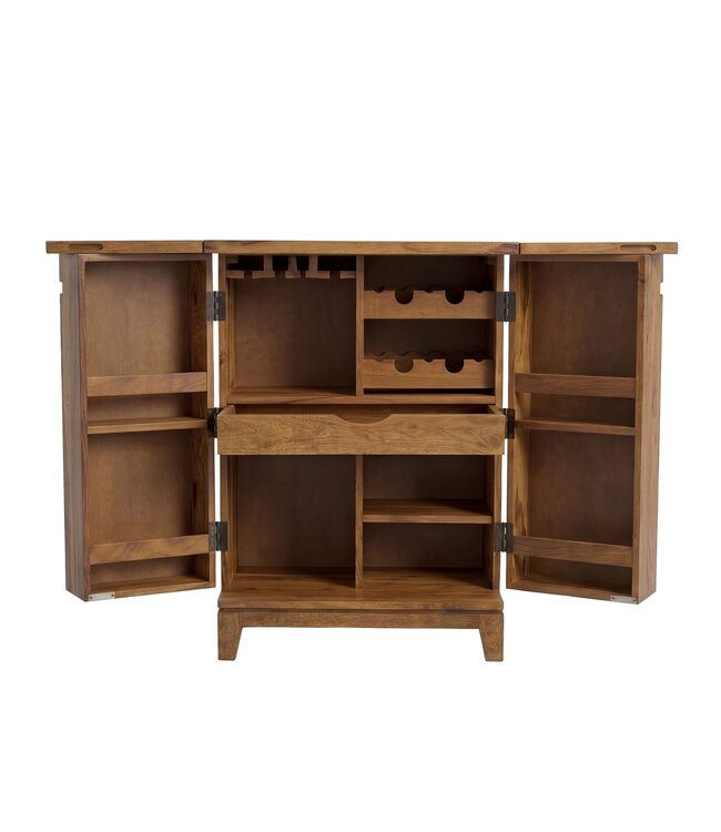 Wohnling Huisbar Sheesham Massief Hout - Barkast 65 cm - Opklapbare Barmobel - Wijnkast met Glashouder - Barkast Woonkamer - Houten Bar Vintage Handgemaakt