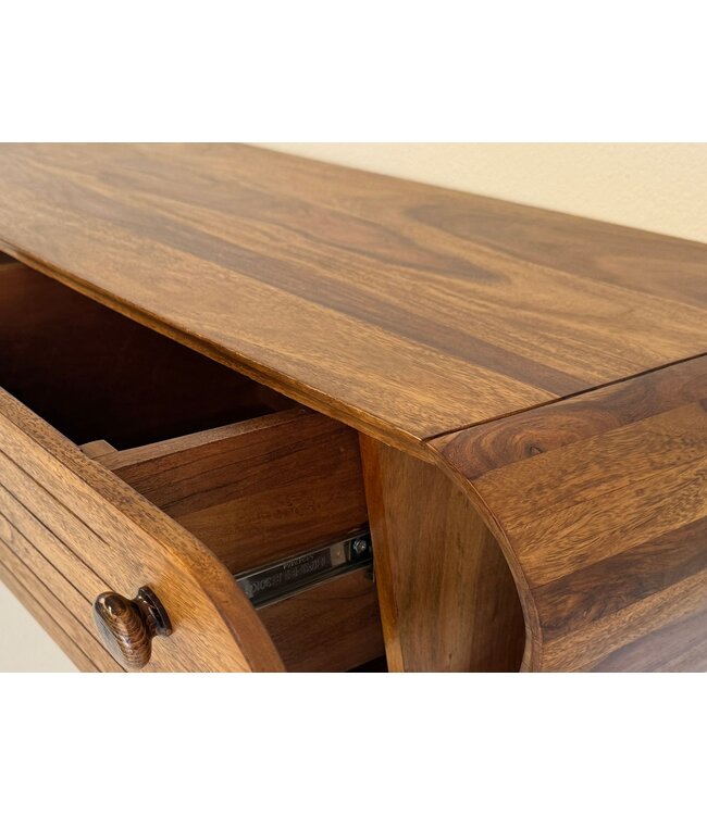 Wohnling Lowboard Sheesham Massief Hout 160 cm, TV-meubel met 2 Laden & Open Vakken, Retro TV-meubel Hout, Woonkamermeubel Scandinavisch Vintage Design, Massief TV-meubel