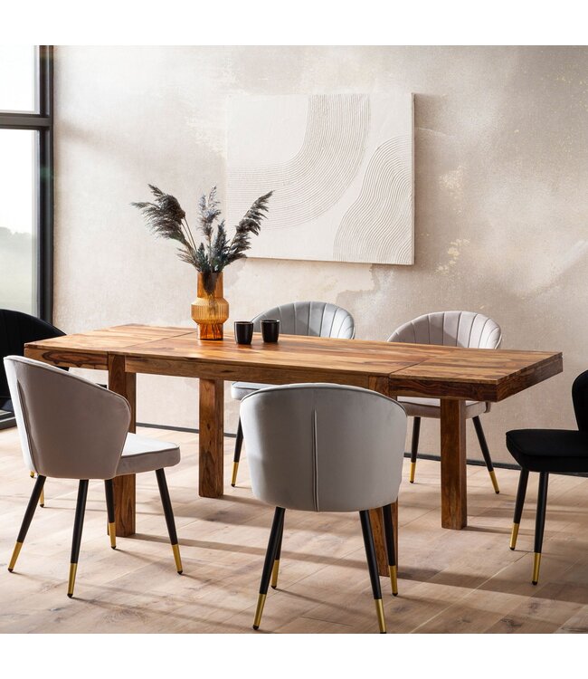 Wohnling Eetkamertafel 120x80x76 cm Sheesham massief hout Tijdloos, keukentafel uitschuifbaar tot 200 cm, eettafel groot rechthoekig eenvoudig, houten tafel eetkamer uitschuifbaar