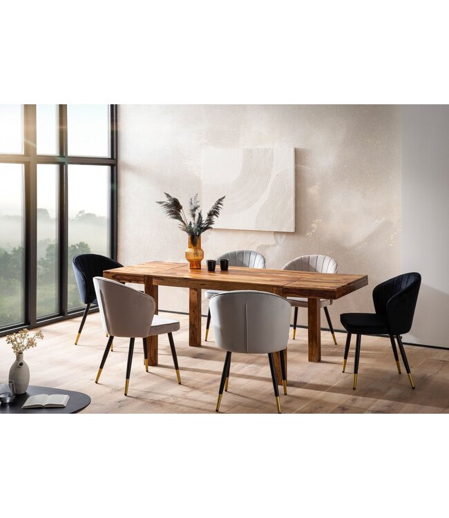 Wohnling Eetkamertafel 120x80x76 cm Sheesham massief hout Tijdloos, keukentafel uitschuifbaar tot 200 cm, eettafel groot rechthoekig eenvoudig, houten tafel eetkamer uitschuifbaar