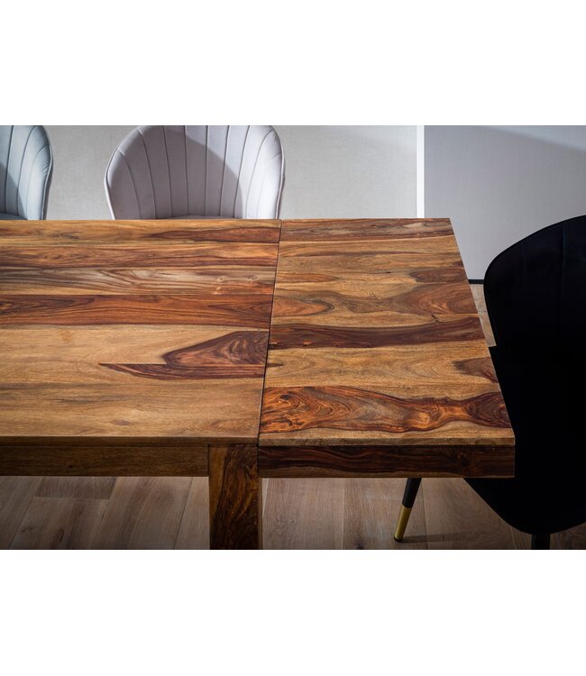 Wohnling Eetkamertafel 120x80x76 cm Sheesham massief hout Tijdloos, keukentafel uitschuifbaar tot 200 cm, eettafel groot rechthoekig eenvoudig, houten tafel eetkamer uitschuifbaar