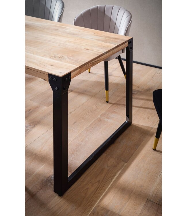 Wohnling Eetkamertafel 120x60x76 cm acacia massief hout metalen eettafel industrieel, keukentafel met metalen poten, kleine houten tafel, eettafel eetkamer rechthoekig