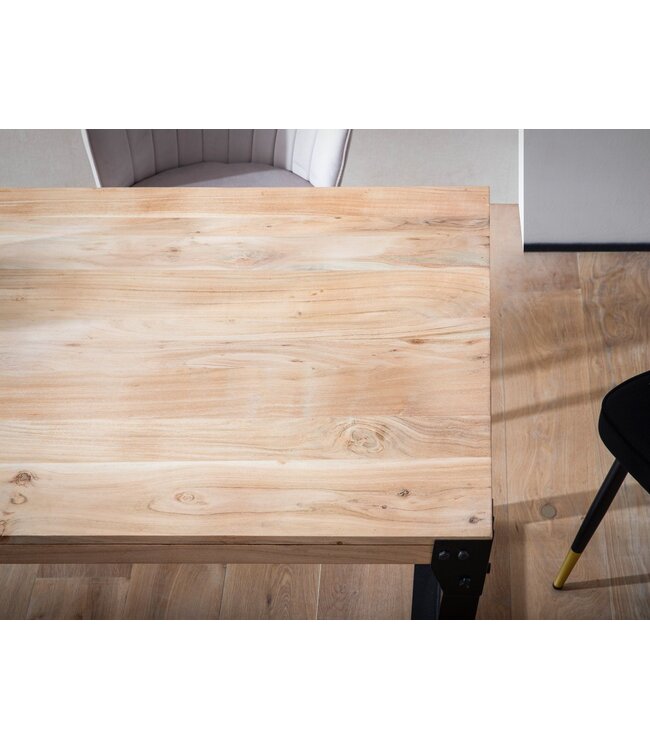 Wohnling Eetkamertafel 120x60x76 cm acacia massief hout metalen eettafel industrieel, keukentafel met metalen poten, kleine houten tafel, eettafel eetkamer rechthoekig