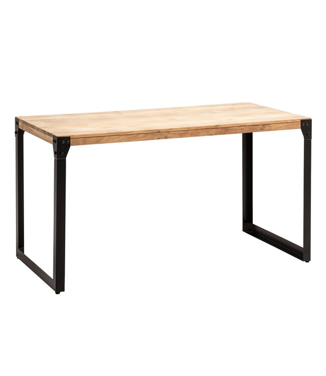 Wohnling Eetkamertafel 120x60x76 cm acacia massief hout metalen eettafel industrieel, keukentafel met metalen poten, kleine houten tafel, eettafel eetkamer rechthoekig