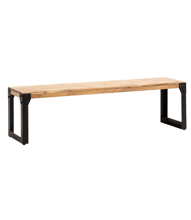 Wohnling eetkamerbank 120x40x45 cm acacia massief hout metaal industrieel, eettafelbank massief houten bank zonder rugleuning, keukenbank eetbank modern, eetkamerbank klein