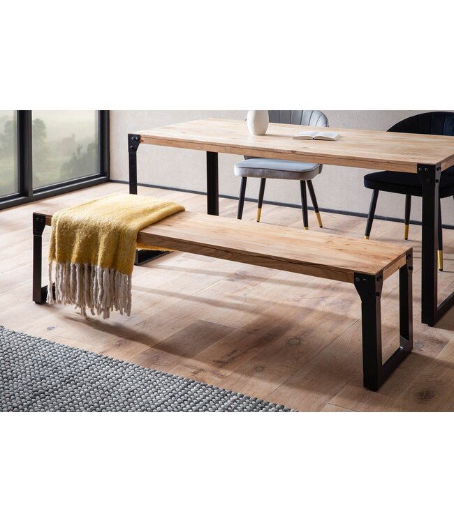 Wohnling eetkamerbank 140x40x45 cm acacia massief hout metaal industrieel, eettafelbank massief houten bank zonder rugleuning, keukenbank eetbank modern, eetkamerbank klein