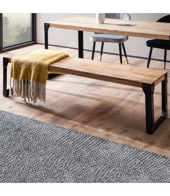 Wohnling eetkamerbank 160x40x45 cm acacia massief hout metaal industrieel, eettafelbank massief houten bank zonder rugleuning, keukenbank eetbank modern, eetkamerbank groot
