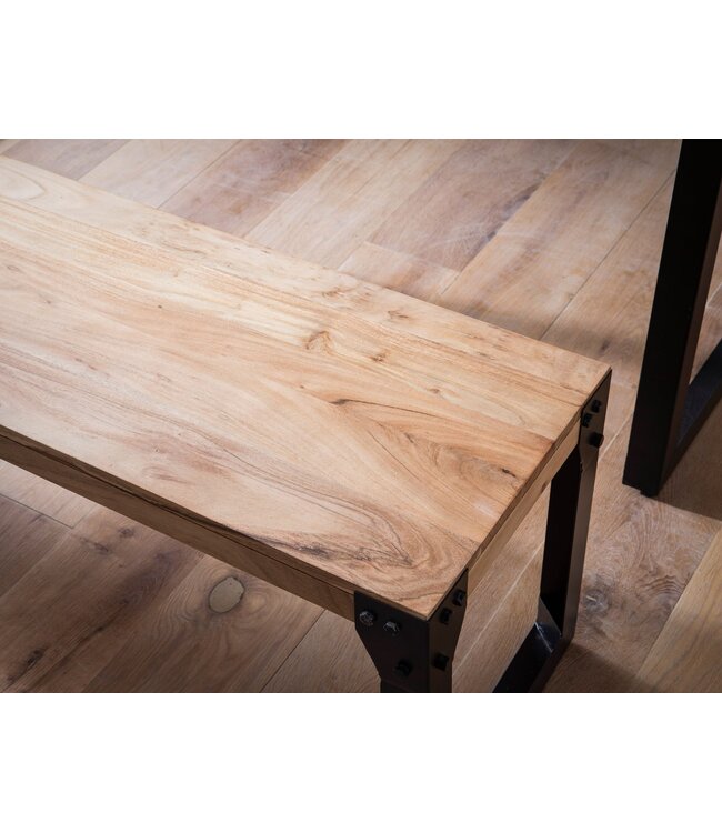 Wohnling eetkamerbank 160x40x45 cm acacia massief hout metaal industrieel, eettafelbank massief houten bank zonder rugleuning, keukenbank eetbank modern, eetkamerbank groot