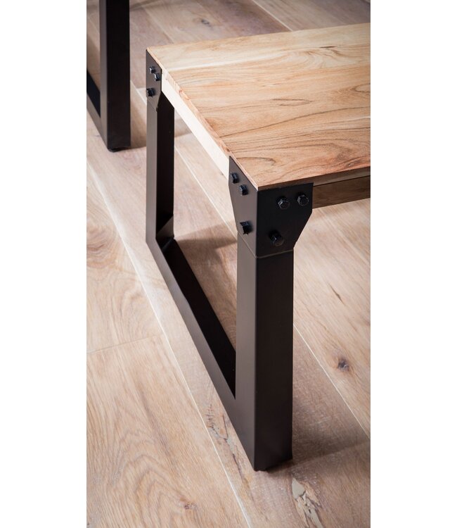 Wohnling eetkamerbank 160x40x45 cm acacia massief hout metaal industrieel, eettafelbank massief houten bank zonder rugleuning, keukenbank eetbank modern, eetkamerbank groot