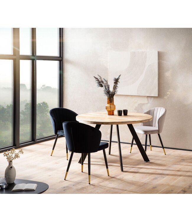 Wohnling Eetkamertafel 120x120x76 cm Mango massief houten eettafel Moderne, massieve keukentafel met metalen poten, houten tafel Eetkamer rond, kleine eettafel hout