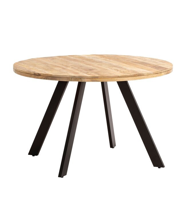 Wohnling Eetkamertafel 120x120x76 cm Mango massief houten eettafel Moderne, massieve keukentafel met metalen poten, houten tafel Eetkamer rond, kleine eettafel hout