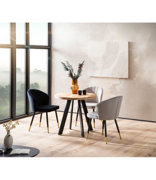 Wohnling Eetkamertafel 80x80x75 cm mango massief houten eettafel moderne, massieve keukentafel met metalen poten, houten tafel eetkamer rond, kleine eettafel hout