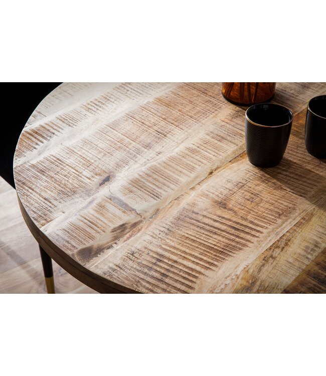 Wohnling Eetkamertafel 80x80x75 cm mango massief houten eettafel moderne, massieve keukentafel met metalen poten, houten tafel eetkamer rond, kleine eettafel hout