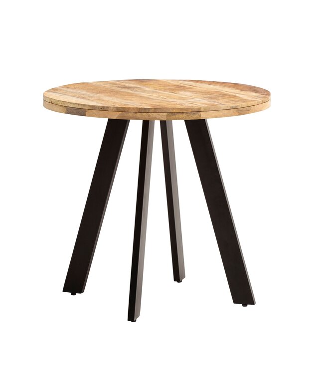 Wohnling Eetkamertafel 80x80x75 cm mango massief houten eettafel moderne, massieve keukentafel met metalen poten, houten tafel eetkamer rond, kleine eettafel hout