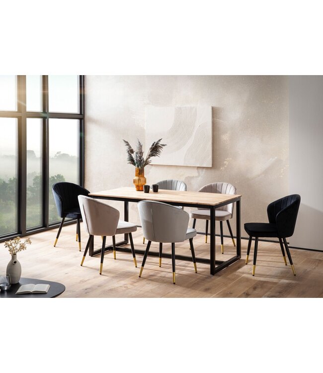 Wohnling Eetkamertafel 160x80x76 cm Acacia Massief Hout Metaal Eettafel Loft Stijl, Keukentafel met Metalen Poten, Houten Tafel Industrieel Groot, Eettafel Eetkamer Rechthoekig