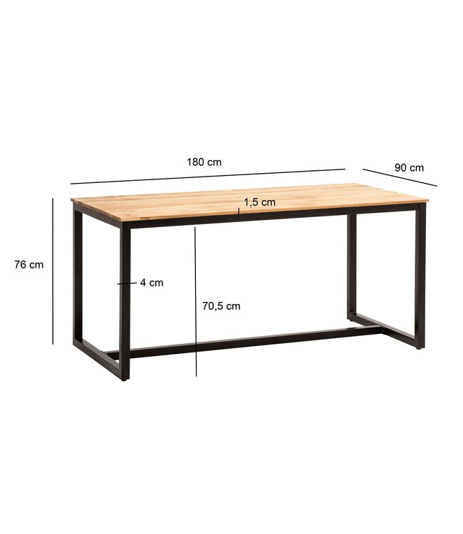 Wohnling Eetkamertafel 180x90x76 cm Acacia Massief Hout Metaal Eettafel Loft Stijl, Keukentafel met Metalen Poten, Houten Tafel Industrieel Groot, Eettafel Eetkamer Rechthoekig