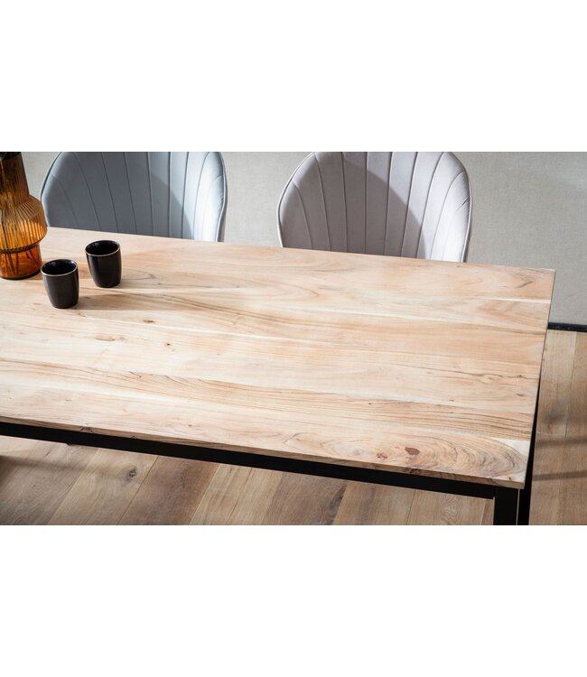 Wohnling Eetkamertafel 200x100x76 cm Acacia Massief Hout Metaal Eettafel Loft Stijl, Keukentafel met Metalen Poten, Houten Tafel Industrieel Groot, Eettafel Eetkamer Rechthoekig