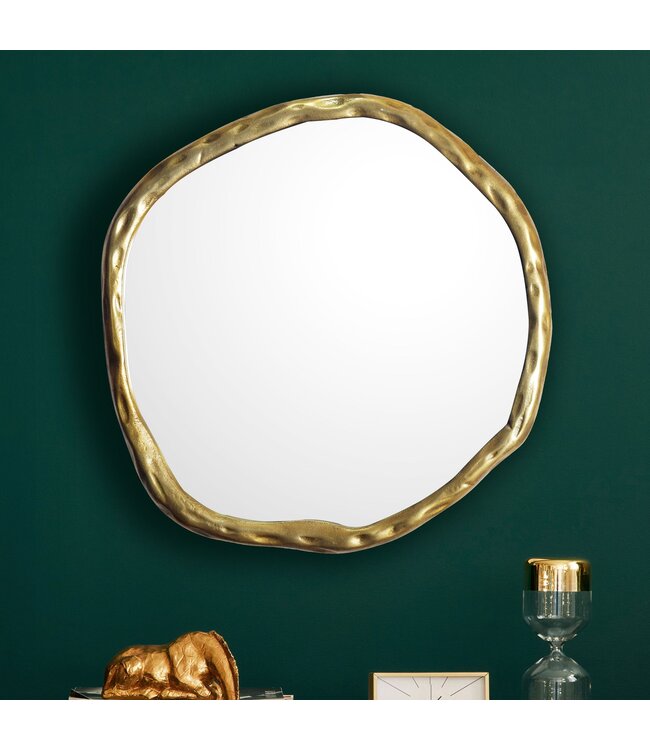 Wohnling wandspiegel asymmetrisch 60x60 cm metalen design hangende spiegel goud, aluminium decoratieve spiegel vormloos met frame, grote wandspiegel, gangspiegel garderobespiegel modern