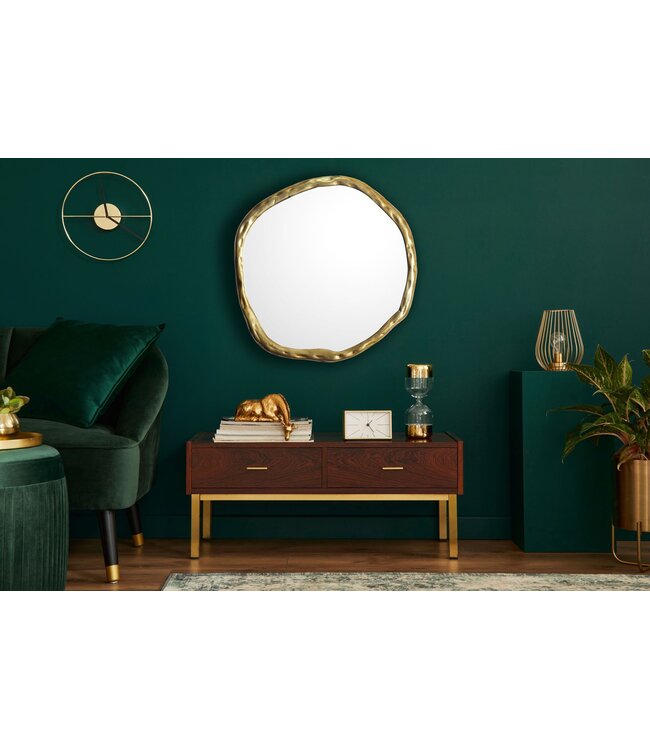 Wohnling wandspiegel asymmetrisch 60x60 cm metalen design hangende spiegel goud, aluminium decoratieve spiegel vormloos met frame, grote wandspiegel, gangspiegel garderobespiegel modern