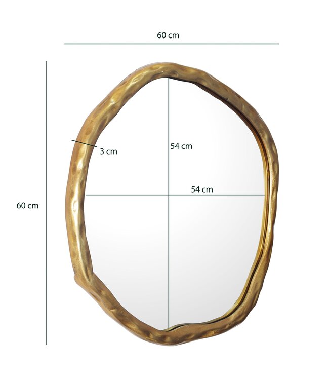 Wohnling wandspiegel asymmetrisch 60x60 cm metalen design hangende spiegel goud, aluminium decoratieve spiegel vormloos met frame, grote wandspiegel, gangspiegel garderobespiegel modern