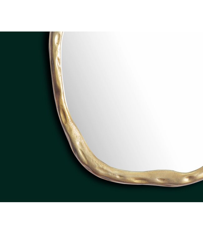 Wohnling wandspiegel asymmetrisch 60x60 cm metalen design hangende spiegel goud, aluminium decoratieve spiegel vormloos met frame, grote wandspiegel, gangspiegel garderobespiegel modern