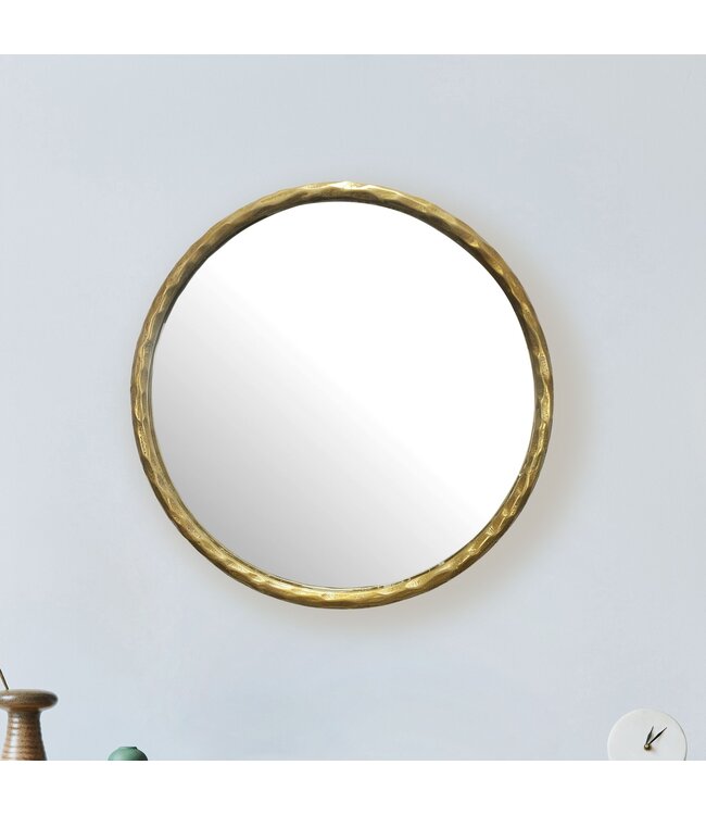 Wohnling wandspiegel 60 cm metaal design hangspiegel goud, decoratieve spiegel rond met frame, grote wandspiegel, gangspiegel garderobespiegel modern