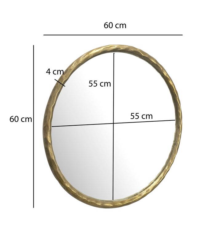 Wohnling wandspiegel 60 cm metaal design hangspiegel goud, decoratieve spiegel rond met frame, grote wandspiegel, gangspiegel garderobespiegel modern