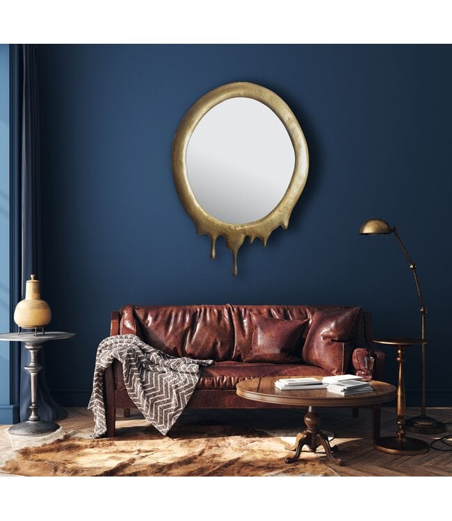 Wohnling wandspiegel 50x71 cm metalen design hangspiegel goud, aluminium decoratieve spiegel ovaal met frame, grote wandspiegel, gangspiegel garderobespiegel modern