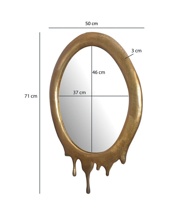 Wohnling wandspiegel 50x71 cm metalen design hangspiegel goud, aluminium decoratieve spiegel ovaal met frame, grote wandspiegel, gangspiegel garderobespiegel modern