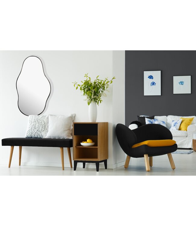Wohnling wandspiegel asymmetrisch 40x80 cm metalen design hangende spiegel zwart, ijzeren decoratieve spiegel vormloos met frame, grote wandspiegel, gangspiegel garderobespiegel modern