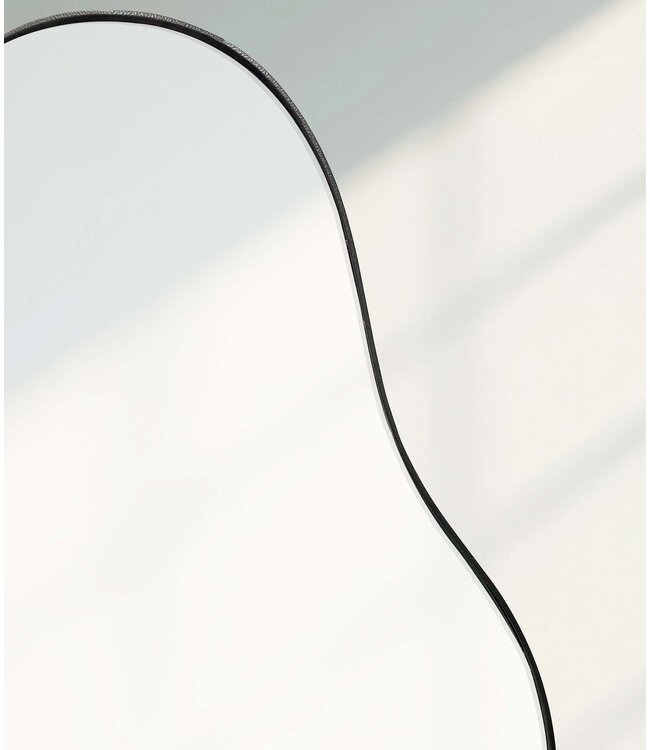 Wohnling wandspiegel asymmetrisch 40x80 cm metalen design hangende spiegel zwart, ijzeren decoratieve spiegel vormloos met frame, grote wandspiegel, gangspiegel garderobespiegel modern