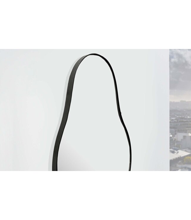 Wohnling wandspiegel asymmetrisch 40x80 cm metalen design hangende spiegel zwart, ijzeren decoratieve spiegel vormloos met frame, grote wandspiegel, gangspiegel garderobespiegel modern