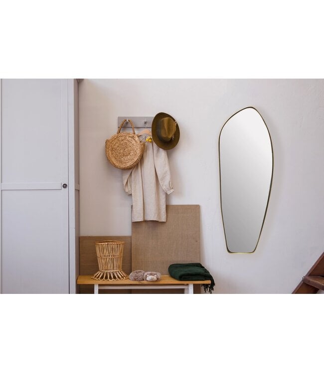 Wohnling wandspiegel asymmetrisch 33x90 cm metalen design hangende spiegel goud, ijzeren decoratieve spiegel vormloos met frame, grote wandspiegel, halspiegel langwerpig, garderobespiegel modern