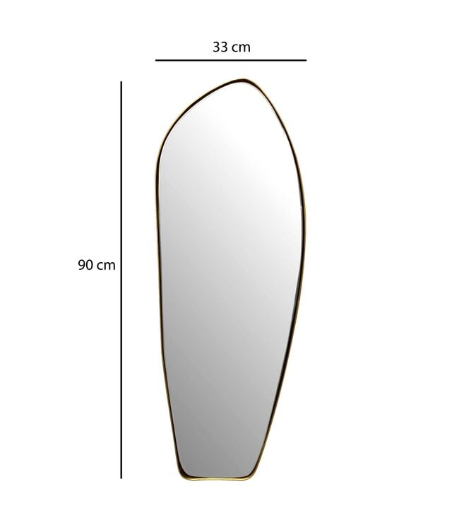 Wohnling wandspiegel asymmetrisch 33x90 cm metalen design hangende spiegel goud, ijzeren decoratieve spiegel vormloos met frame, grote wandspiegel, halspiegel langwerpig, garderobespiegel modern