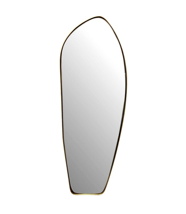 Wohnling wandspiegel asymmetrisch 33x90 cm metalen design hangende spiegel goud, ijzeren decoratieve spiegel vormloos met frame, grote wandspiegel, halspiegel langwerpig, garderobespiegel modern