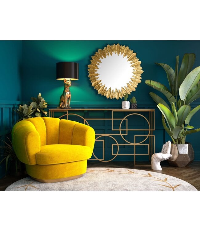 Wohnling wandspiegel veren 68 cm metalen design hangende spiegel goud, ijzeren decoratieve spiegel rond, grote wandspiegel, gangspiegel garderobespiegel modern
