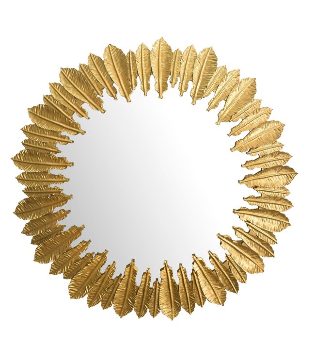 Wohnling wandspiegel veren 68 cm metalen design hangende spiegel goud, ijzeren decoratieve spiegel rond, grote wandspiegel, gangspiegel garderobespiegel modern